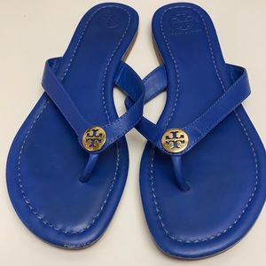 Tory Burch Solid Blue Leather Thong Sandal 7.5